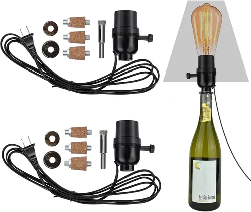 Vista 13 de Kit de lámpara de botella Aokpsrt con broca de vidrio de 9mm DIY Kit de lámpara para botellas de licor con enchufe deslizante y cable