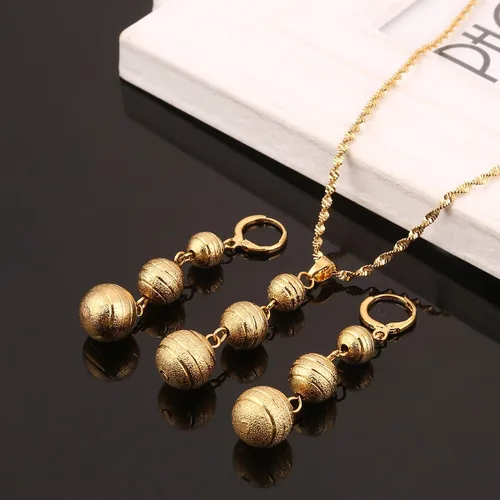 Vista 3 de Huangshanshan Collares con colgante de cuentas Conjuntos de pendientes de color dorado Bola redonda joyería regalos de fiesta, Latón