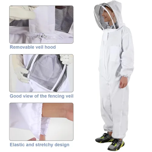 Vista 2 de Trajes de Apicultor para Hombres y Mujeres, Traje de Apicultor con Guantes de Apicultura, Traje de Apicultura con Capucha y Velo, Traje de Apicultor