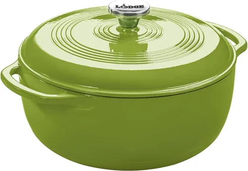 Vista 27 de Lodge - Horno holandés de hierro fundido esmaltado de 6 cuartos de galón con tapa – Asas duales – Apto para horno hasta 500° F o en estufa - Úselo