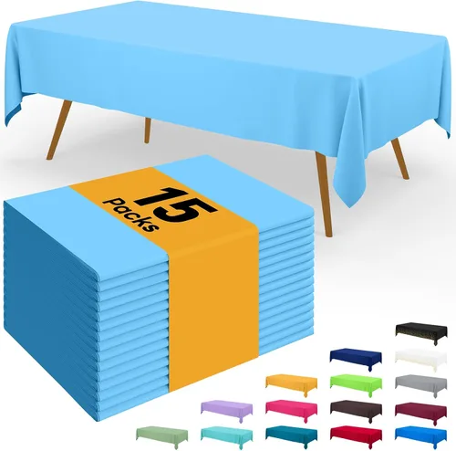 Vista 123 de Smiry - Juego de 6 manteles desechables, 54 x 78 pulgadas, manteles impermeables rectangulares para fiestas, cubierta de mesa de plástico