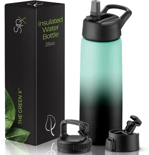 Vista 59 de SIPX™ Botella de Agua Aislada de 18 oz con 3 Tapas – Acero Inoxidable a Prueba de Fugas, Triple Aislamiento – Frío 24 Horas/Caliente 12 Horas