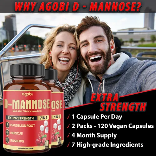 Vista 5 de 2 paquetes de 60 unidades de 4 meses – Cápsulas de D-manosa – Salud natural del tracto urinario y apoyo inmunológico – 7 en 1 con arándano, diente