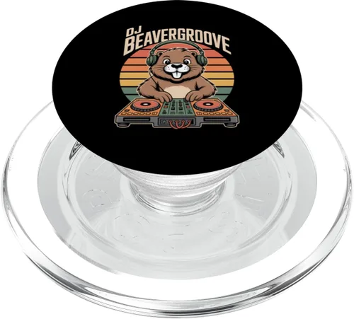 Vista 7 de DJ BEAVERGROOVE - Tocadiscos retro Beaver Music Vibes PopSockets adhesivo PopGrip
