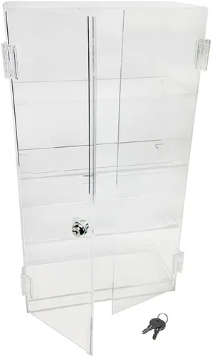 Vista 2 de Vitrina de acrílico transparente con 4 compartimentos para encimera, con estantería fija