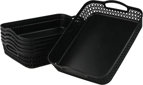 Vista 8 de Bandeja pequeña de plástico para almacenamiento de escritorio, color negro, 12 paquetes