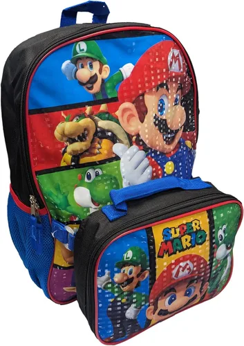 Vista 2 de AI ACCESSORY INNOVATIONS Mario Luigi Bros - Mochila de tamaño completo de 16 pulgadas con lonchera desmontable