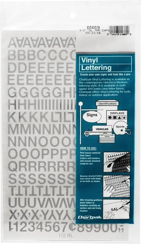 Vista 15 de Chartpak letras y números de capital vinilo autoadhesivo, 1/2 pulgadas de alto, negro, 201 por pack (01010), Blanco