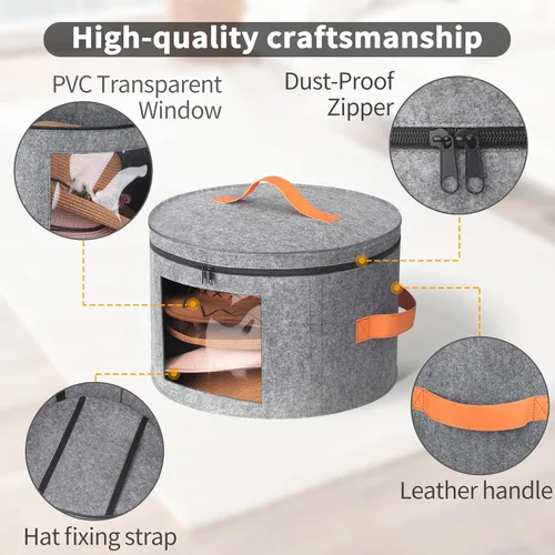 Vista 5 de kushon Caja redonda para sombreros de vaquero para 6-9 gorras, bolsa organizadora grande de fieltro para hombres y mujeres, con soporte, plegable