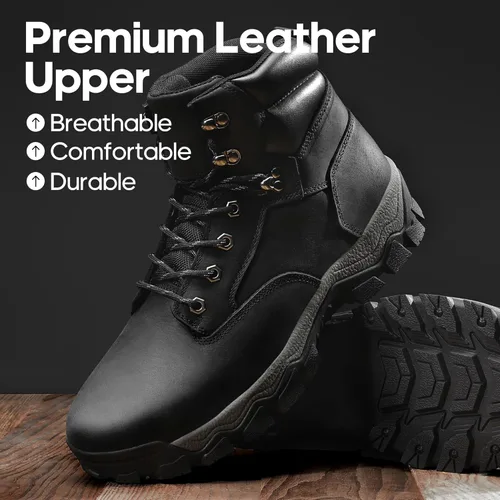 Vista 2 de NORTIV 8 Botas de senderismo para hombre, impermeables, con puntera suave, botas de trabajo de cuero
