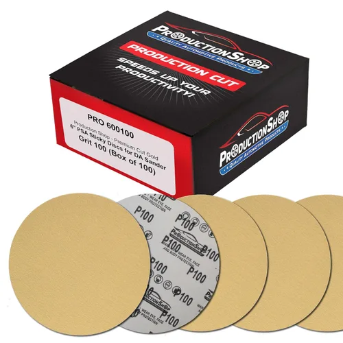 Vista 10 de ProductionShop Discos de lijado dorados PSA de grano 60 de 6 pulgadas, caja de 80 unidades, papel de lija abrasivo autoadhesivo para lijadoras