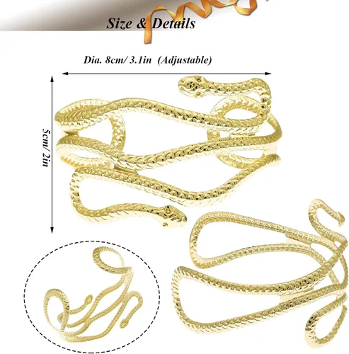 Vista 2 de RechicGu Elegante Egipto Cleopatra Remolino Serpiente Brazalete Abierto Pulsera 3.1 in Policarbonato