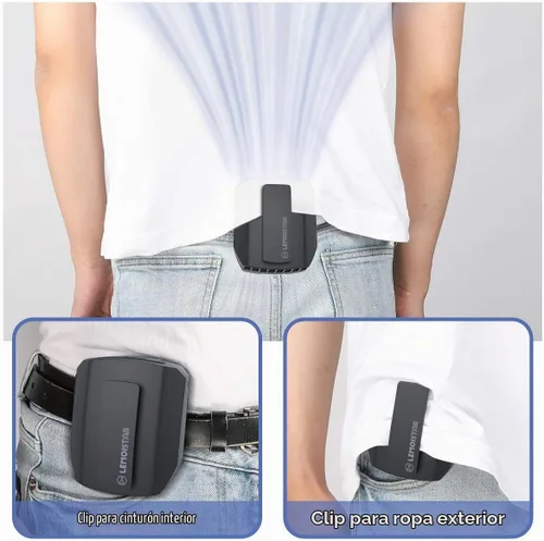 Vista 3 de LEMOISTAR Mini ventilador de cinturón portátil con clip de cintura, 5000 mAh, funciona con pilas, ventilador de collar portátil manos libres, máximo