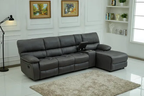 Vista 5 de Betsy Furniture Microfibra Gris Modular Reclinable Seccional 8007 (Gris, Asiento Extra)