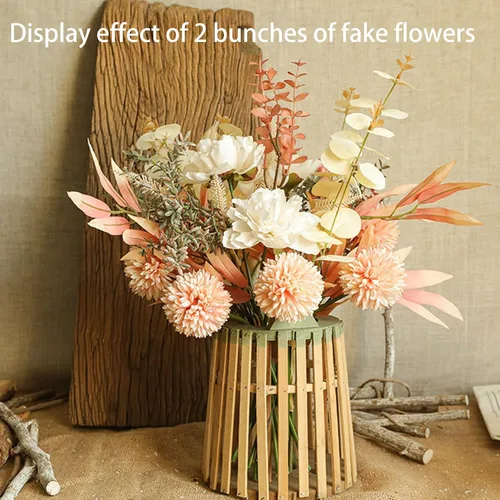Vista 3 de hanlongyu Flores artificiales de seda de diente de león para decoración del hogar y boda, 2 ramos de flores sintéticas para mesa de comedor, plantas
