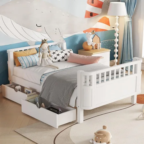 Vista 13 de Harper & Bright Designs - Estructura de cama de madera Blanco con cajones de almacenamiento