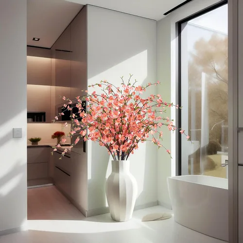 Vista 8 de [Usado] Ammyoo 4 piezas de flores artificiales de cerezo para decoración de primavera en interiores, ramas de melocotón de tallo largo sintético