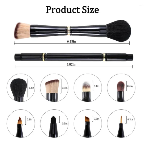 Vista 6 de Ponhey Juego de brochas de maquillaje de viaje 4 en 1, cepillo de maquillaje de viaje desmontable con estuche para base, polvo suelto, corrector