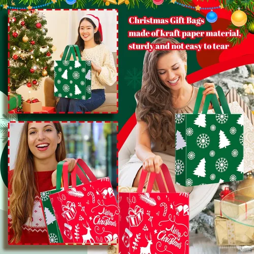 Vista 6 de Zhanmai 200 bolsas de plástico de Navidad reutilizables con asas de 10 x 13 pulgadas para suministros de fiesta de Navidad (estilo clásico)