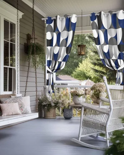 Vista 4 de Abstract Geomrtry Outdoor Curtains for Patio Waterproof Drapery,Grommet Window Curtain Drapes for Living
