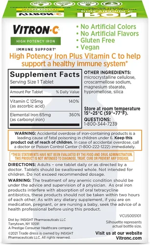 Vista 6 de Vitron-C Suplemento de hierro, una vez al día, suplemento de hierro de alta potencia con vitamina C y suplemento de hierro y apoyo inmune