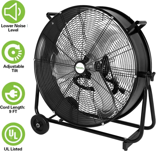 Vista 4 de hykolity Ventilador de tambor de alta velocidad ultra silencioso de 24 pulgadas, ventilador industrial resistente de 7800 CFM con motor de CC