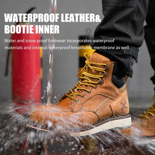 Vista 5 de MWORK Botas de trabajo con punta de mocasín de 6 pulgadas para hombre, suela de cuña, impermeable, ASTM F2413-18, punta metálica de seguridad