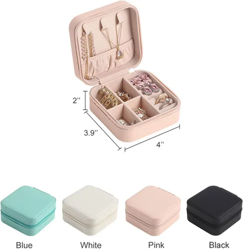 Vista 4 de Joyero personalizado con tu nombre y mes de la flor de nacimiento, organizador personalizado de 4 x 4 pulgadas, estuche de viaje personalizado