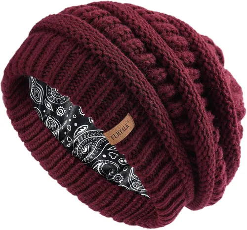 Vista 53 de FURTALK Gorro de invierno para mujer, con forro de satén, tejido trenzado, grueso, holgado, gorro cálido