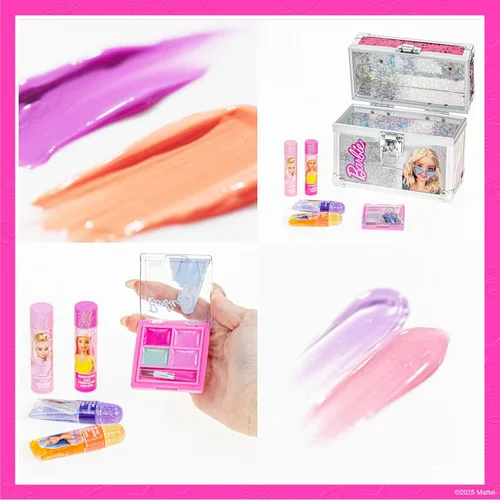 Vista 4 de Barbie - Juego de maquillaje para niños en mini estuche de tren, seguro para niñas a partir de 3 años