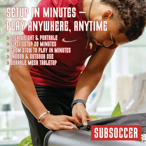 Vista 3 de Subsoccer S3 Juego de Fútbol de Mesa Portátil Resistente para Interiores y Exteriores con Bancos y Pelota, Diseño de Fácil Montaje y Transporte