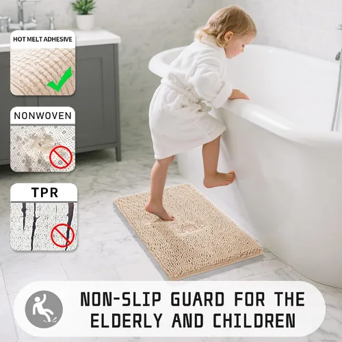 Vista 6 de Yimobra Tapetes de baño lavables, de chenilla súper suave y absorbente, para suelo y alfombra, de secado rápido, antideslizante, para bañera y Beige