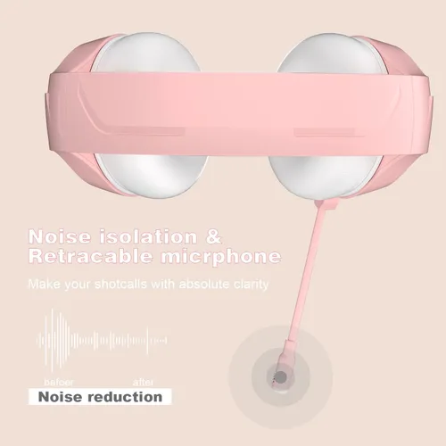 Vista 3 de Anivia - Auriculares de computadora con sonido envolvente estéreo con cable con micrófono para PC, MAC, PS4, PS5, Xbox One, color rosa