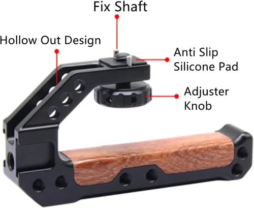 Vista 5 de Mango superior de madera para cámara con pasadores de localización de 3/8"-16, mango superior de madera con zapatos fríos compatible con interfaz