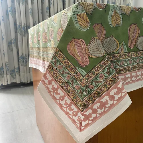 Vista 85 de Ridhi Mantel rectangular con estampado de bloque de mano verde espárragos Espárragos Verde Gadd