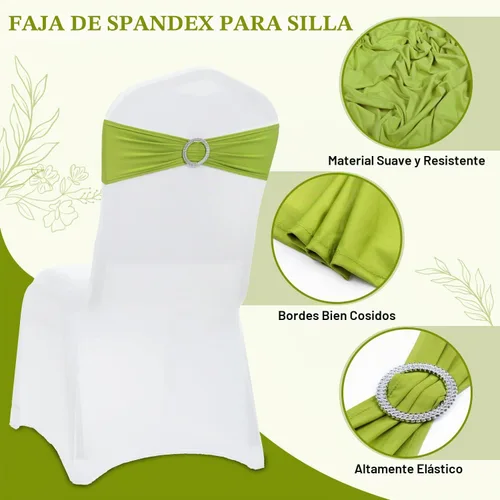 Vista 3 de MDS Paquete de 10 bandas de elastano para silla de boda y evento, color Manzana Verde