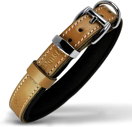 Vista 33 de Filbert Collar de cuero para perro, collar de cuero genuino para perros pequeños, estampado de patas en relieve con hebilla, grano completo curtido