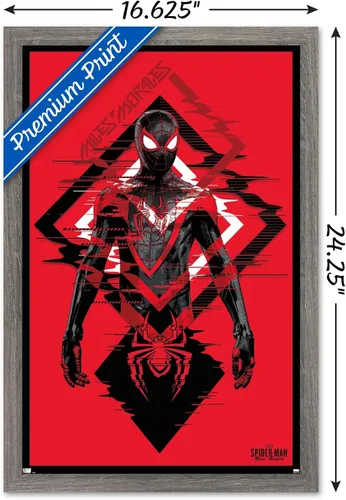 Vista 3 de Trends International Marvel's Spider-Man: Miles Morales - Póster de pared de traje, 14.725 x 22.375 pulgadas, versión enmarcada de madera de granero