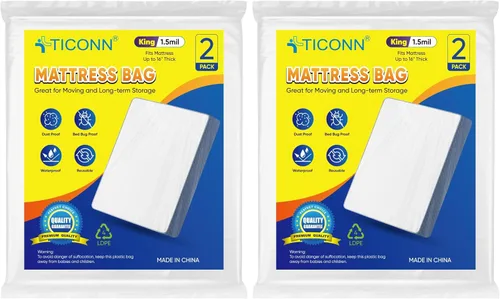 Vista 38 de TICONN 1 bolsa de colchón de plástico para almacenamiento de mudanzas, funda protectora de colchón impermeable, suministros de mudanza de colchones