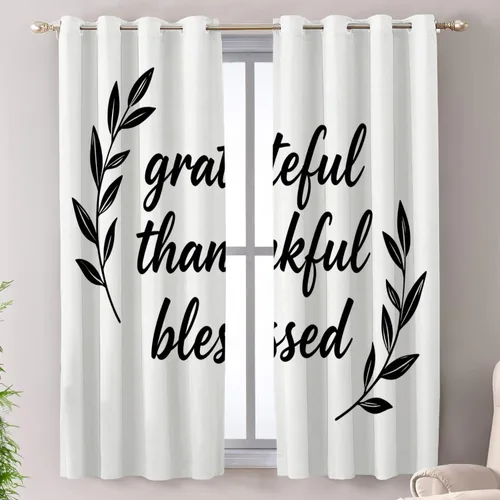 Vista 29 de Shrahala Cortinas blancas S inspiradoras para ventanas de cocina, cortinas negras con palabras cristianas para cafetería, cortinas opacas