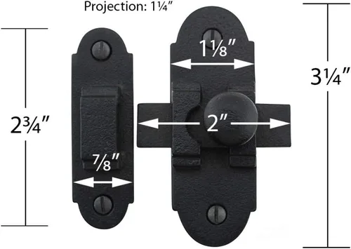Vista 6 de Renovators Supply Manufacturing Pestillo deslizante negro para puerta, 3.25 x 1.25 pulgadas, de hierro forjado antiguo, pequeños cierres deslizantes
