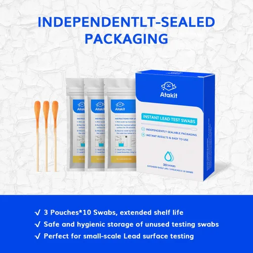 Vista 2 de Hisopos de prueba de plomo instantáneos, kit de prueba de superficie de plomo rápido (30 piezas) - Embalaje sellable de forma independiente para 3