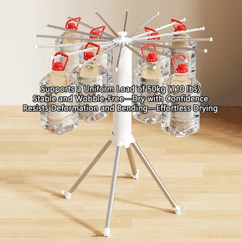 Vista 5 de Estante de secado de ropa plegable, soporte giratorio de 360° para ropa, soporte de lavandería de aluminio, capacidad de carga de 110 libras, con 16