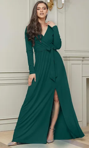 Vista 4 de KOH KOH - Maxivestido de noche de cóctel con escote en V y manga larga, para mujer