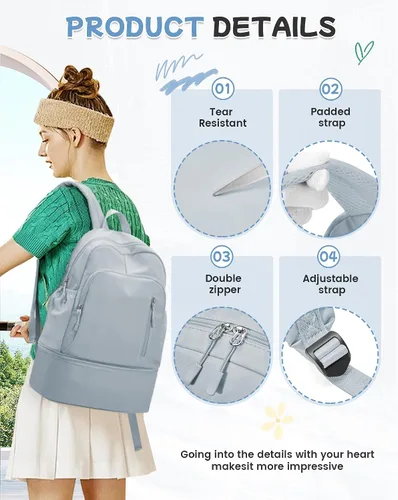 Vista 5 de BJLFS Mochila de gimnasio para mujeres y hombres con compartimento expandible para zapatos, mini mochila plegable para exteriores, bolsa