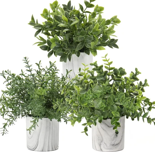 Vista 19 de Hollyone Plantas artificiales de interior, mini plantas artificiales de plástico, plantas verdes pequeñas, plantas falsas de eucalipto decoración