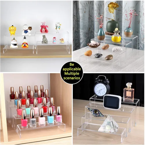 Vista 5 de ELEGANTLIFE Estante de exhibición de acrílico de 3 niveles para figuras Amiibo Funko POP, organizador de perfumes y colonias, soporte para postres