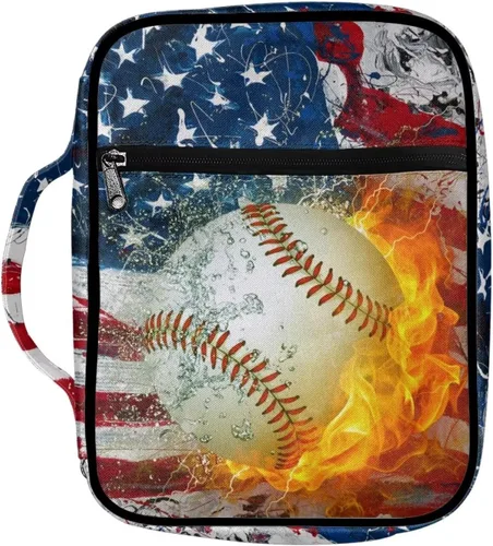 Vista 15 de Funda para la Biblia de Béisbol con Impresión de Agua y Fuego para Niños, Fundas Ligeras para la Biblia, Bolso de Mano para Estudio de la Biblia