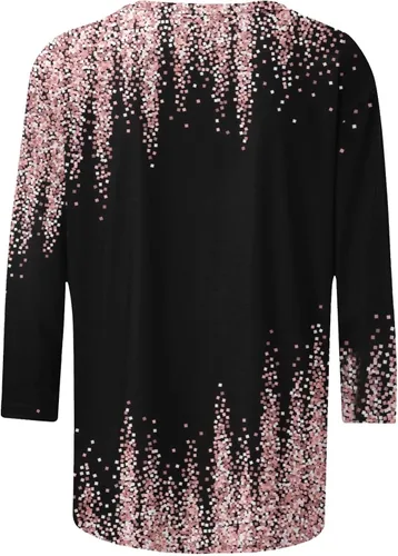 Vista 4 de ZunFeo Camisetas de verano para mujer, manga 34, con estampado floral, cuello redondo, a la moda, ajuste holgado, blusas elegantes