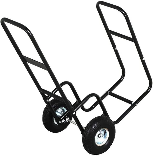 Vista 4 de Carrito de leña para leña, estante de almacenamiento para exteriores, interior, carrito de leña con ruedas